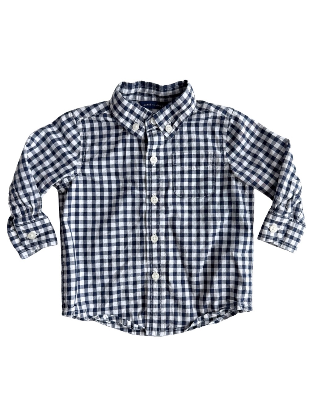 Janie And Jack Baby Boy Gingham Button Down Shirt Blue White Check 3-6 Months